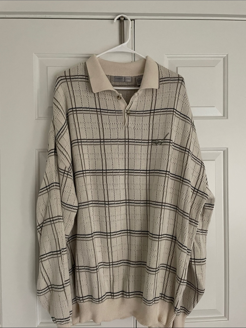 Vintage Cypress Links Men's Cream Plaid Knit Crewneck Sweater
